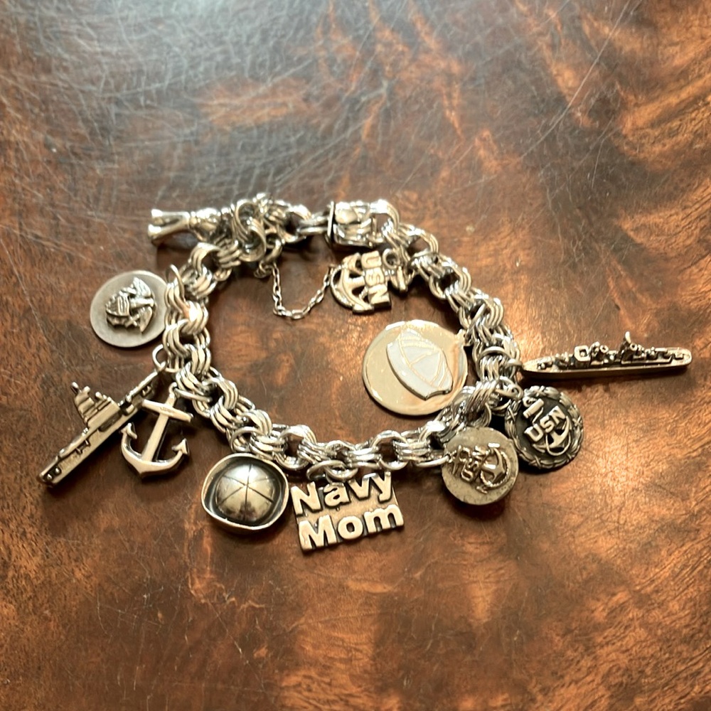 Sterling Charm Bracelet- US Navy charms